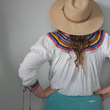 Vintage Mexican Cotton Embroidered Blouse M/L