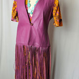 1970s Rich Pink Leather Fringe Vest M/L