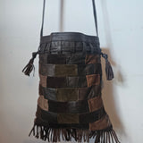 Y2K Vintage Patchwork Leather & Suede Fringe Bag