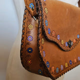vintage hand painted tooled leather bag – floral detail