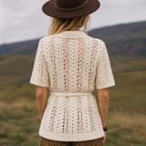 Cream Crochet Tie Waist Cardigan Top M