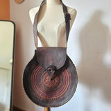 Vintage 60s/70s Hand-Tooled Leather Mandala Shoulder Bag