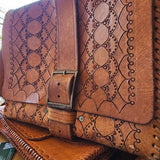 Vintage Tooled Leather Messenger Bag — Custom Paint Option Available