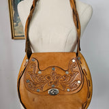 Vintage 1970s Tooled Leather Crossbody Bag