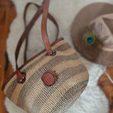 Vintage Woven Rattan Leather Tote Bag