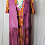 1970s Rich Pink Leather Fringe Vest M/L