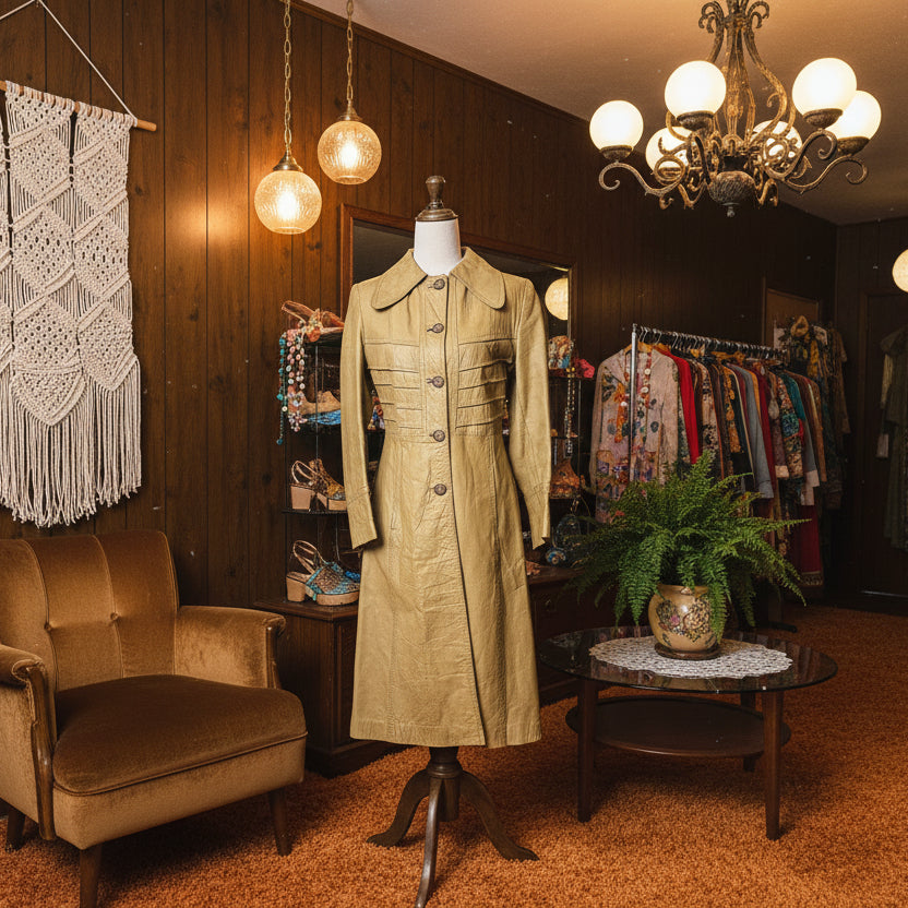 70s vintage leather trench coat