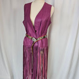 1970s Rich Pink Leather Fringe Vest M/L