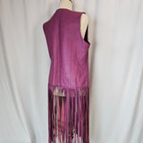 1970s Rich Pink Leather Fringe Vest M/L