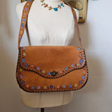 vintage hand painted tooled leather bag – floral detail