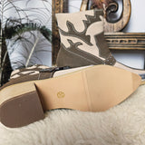 Sole view of Western-Style Block Heel Boots – Size 37 highlighting textured rubber outsole and stacked block heel.