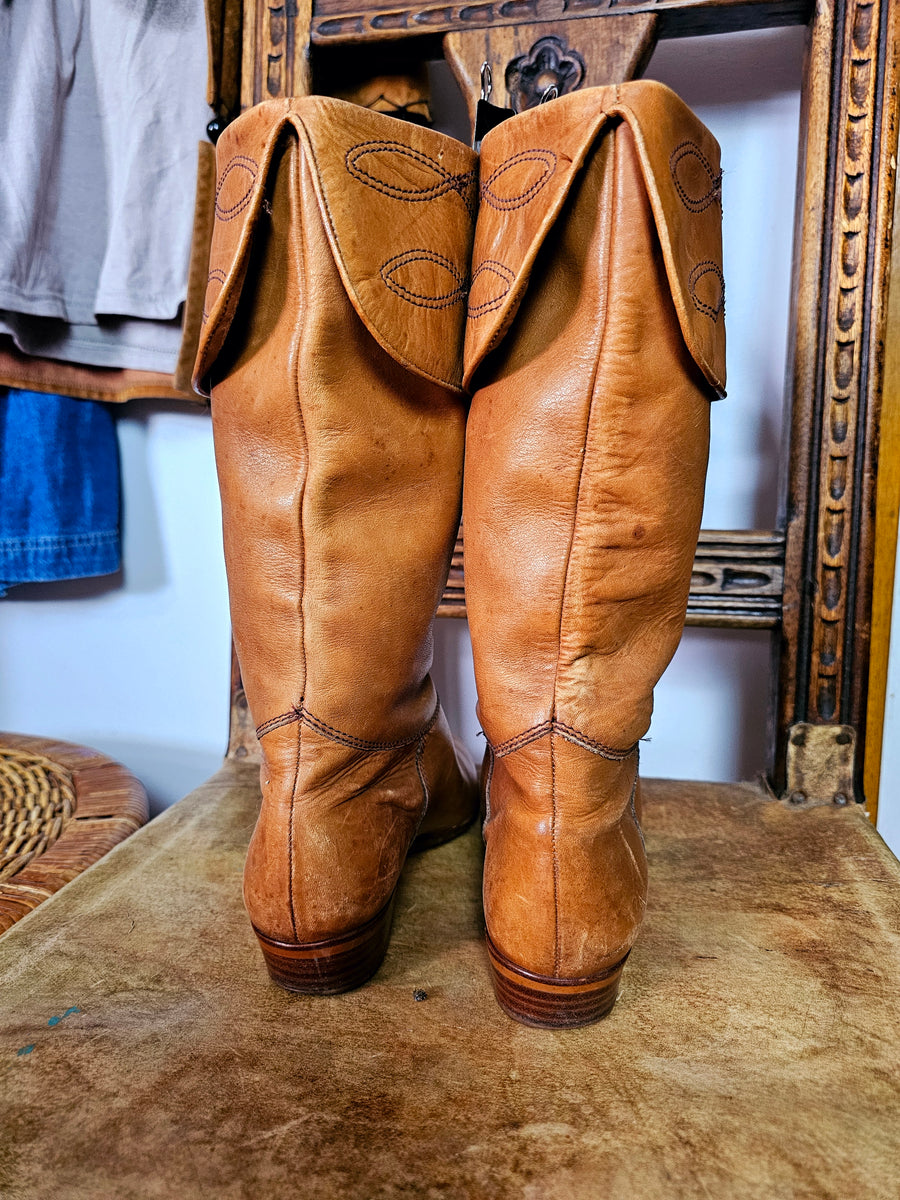 Vintage CATLEIA Brown Leather Pull-On Boots – Buttery Soft – Size 7B