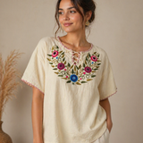 Vintage Mexican Embroidered Blouse – Cream – Best Fit Small 8/10