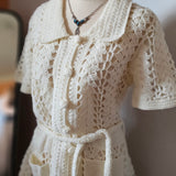 Cream Crochet Tie Waist Cardigan Top M