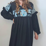 Vintage Mexican Cotton Dress – Handwoven Deer Detail