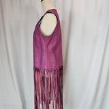 1970s Rich Pink Leather Fringe Vest M/L