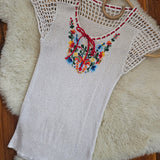 70s Embroidered Crochet Blouse M/L