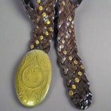 Vintage Studded Leather Belt with Ornate Brass Buckle – One Size