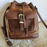 Vintage Tooled Leather Drawstring Bag