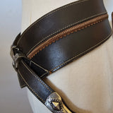 Vintage Crocetta Italy Leather Belt with Silver Snake Head Buckle
