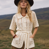 Cream Crochet Tie Waist Cardigan Top M