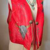 Vintage 90s Char Hand-Painted Leather Vest – Red Western Art Tassel Vest