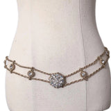 Vintage Gold rope chain belt with crystal flower centrerpiece
