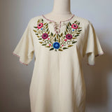 Vintage Mexican Embroidered Blouse – Cream – Best Fit Small 8/10