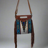 Southwestern Fringe Bag – Woven Wool & Tooled Leather