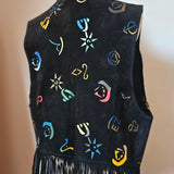 Hand-Painted Fringe Suede Vest – Size M