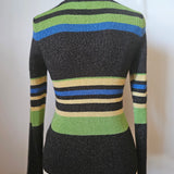 Retro Y2K Metallic Striped Stretch Turtleneck Sweater