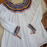 Vintage Mexican Cotton Embroidered Blouse M/L