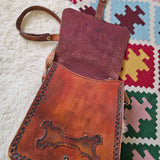 Vintage Brown Tooled Leather Saddle Bag