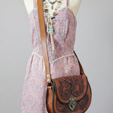 Hand-Tooled Vintage Leather Crossbody Bag