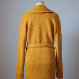 Handmade Mustard Wool Knit Cardigan | Chunky Boho Tie Waist Cardigan | Oversized Artisan Knit
