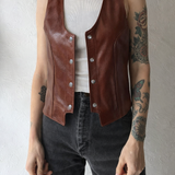 Vintage Brown Leather Vest – Small