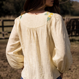 Elms + King Pasadena Lemon Linen Embroidered Blouse – Size M