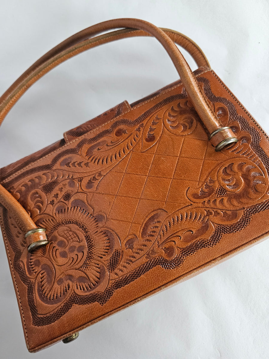 Vintage Tooled Leather Handbag – Western Boho Charm