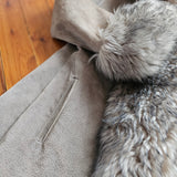 Vintage English Suede Lamb Fur Trim Coat Approx M