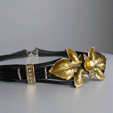 Vintage Italian Statement Belt with Gold Leaf & Amber Jewel Centrepiece