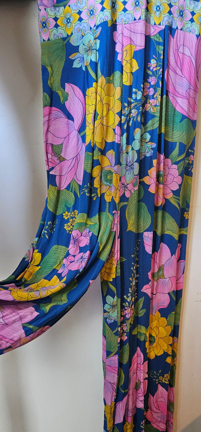 Colorful floral fabric on a white surface