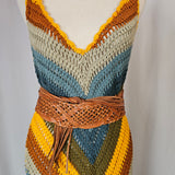 Vintage Tan Woven Leather Tassel Belt – 70s Boho Western Waist Tie