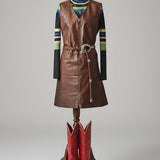 Original 60s/70s Leather Zip Vest Dress/Vest size M 9/10