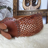 Vintage Woven Leather Double Buckle Belt