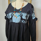 Vintage Mexican Cotton Dress – Handwoven Deer Detail
