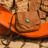 Vintage Turquoise Stone Leather Bag