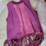 1970s Rich Pink Leather Fringe Vest M/L