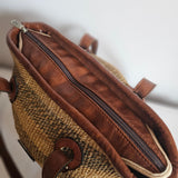 Vintage Woven Rattan Leather Tote Bag