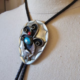 Vintage Navajo Silver Bolo Tie – Eagle, Turquoise & Coral