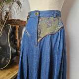Vintage Stiletto Denim Maxi Skirt – Tapestry Detail 10